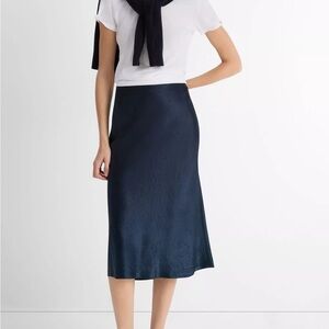 Vince Midnight Blue Midi Satin Slip Skirt